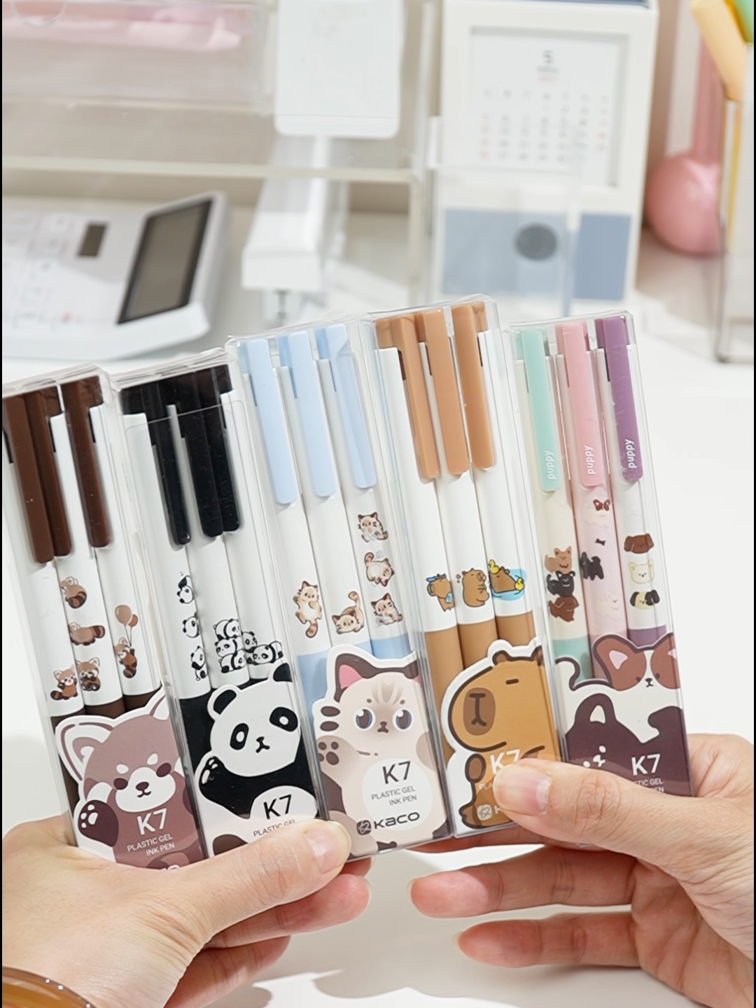 KACO 5 patterns Cute Animal 3 Pieces Black Ink Set 0.5mm Fine Point