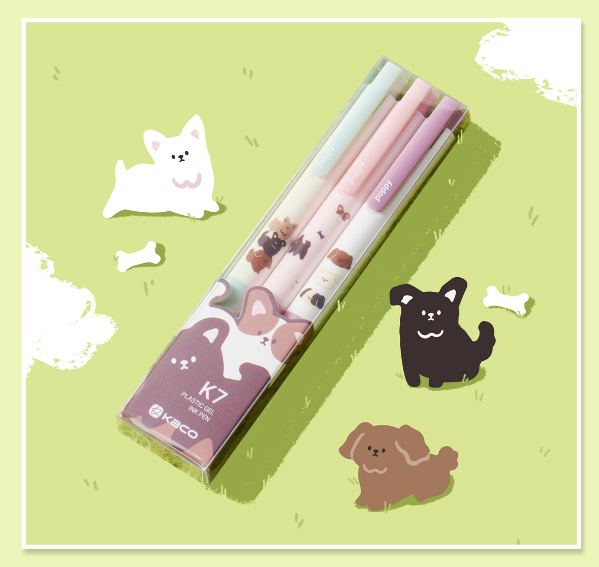 KACO 5 patterns Cute Animal 3 Pieces Black Ink Set 0.5mm Fine Point