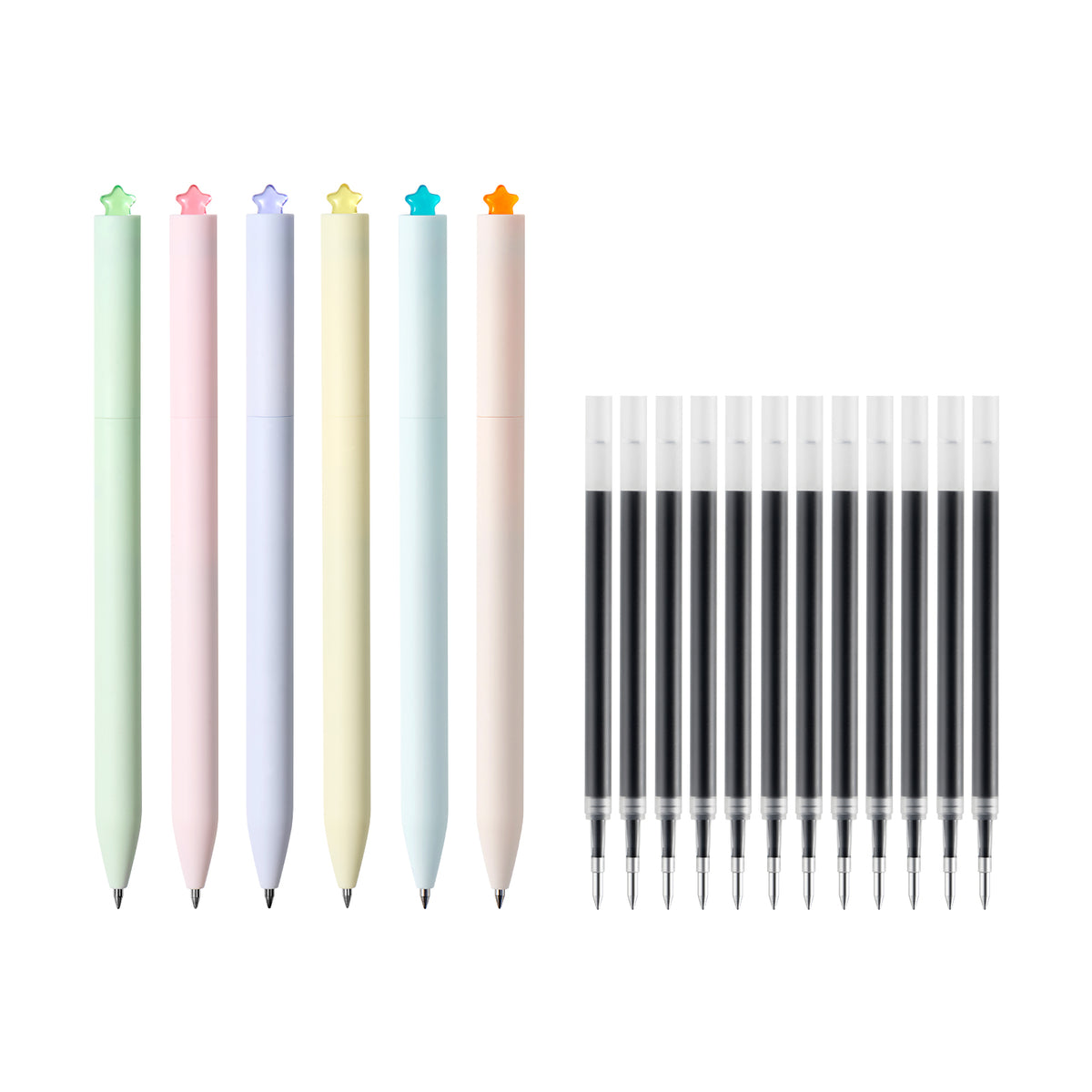 KACO aesthetic star gel pens, 6 pack with extra refills, 0.5mm