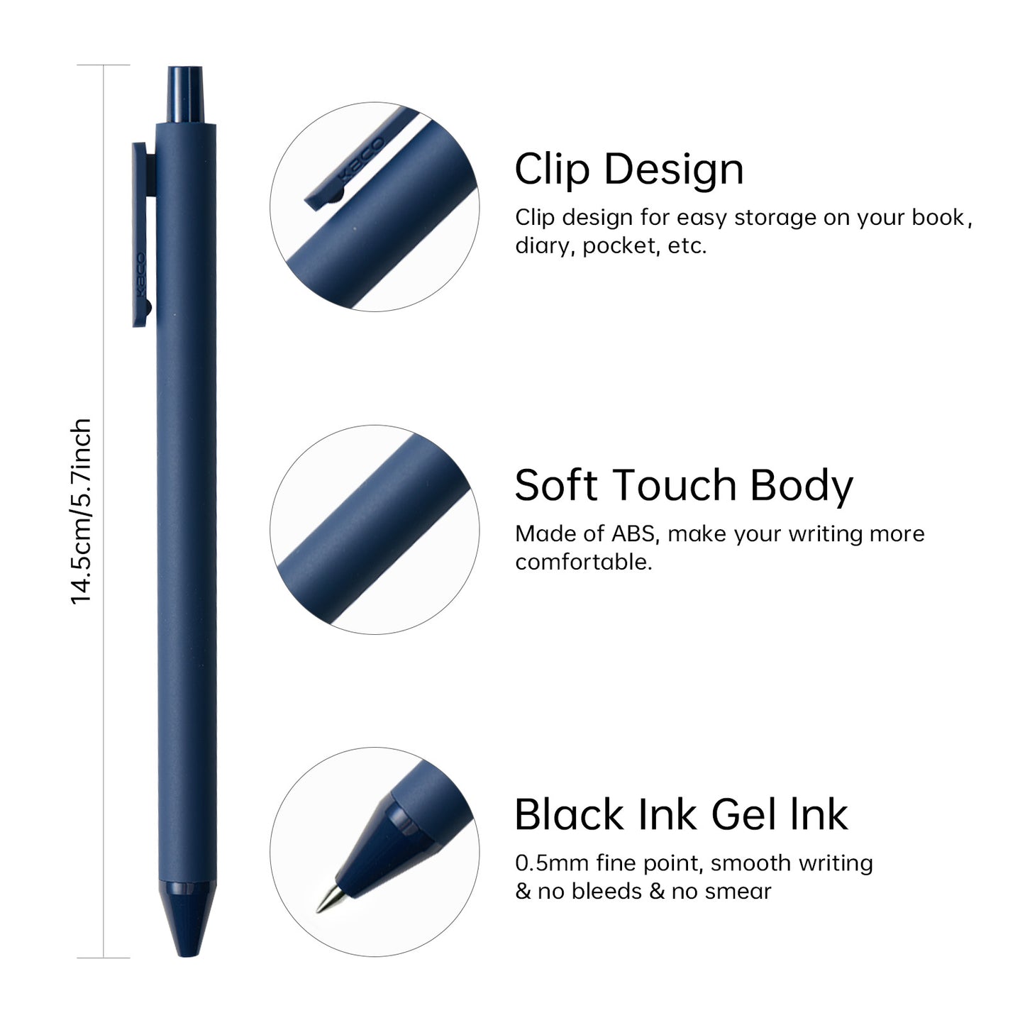 KACO Fine Point Black Ink 10 Count 0.5 mm (Black & Dark Blue)