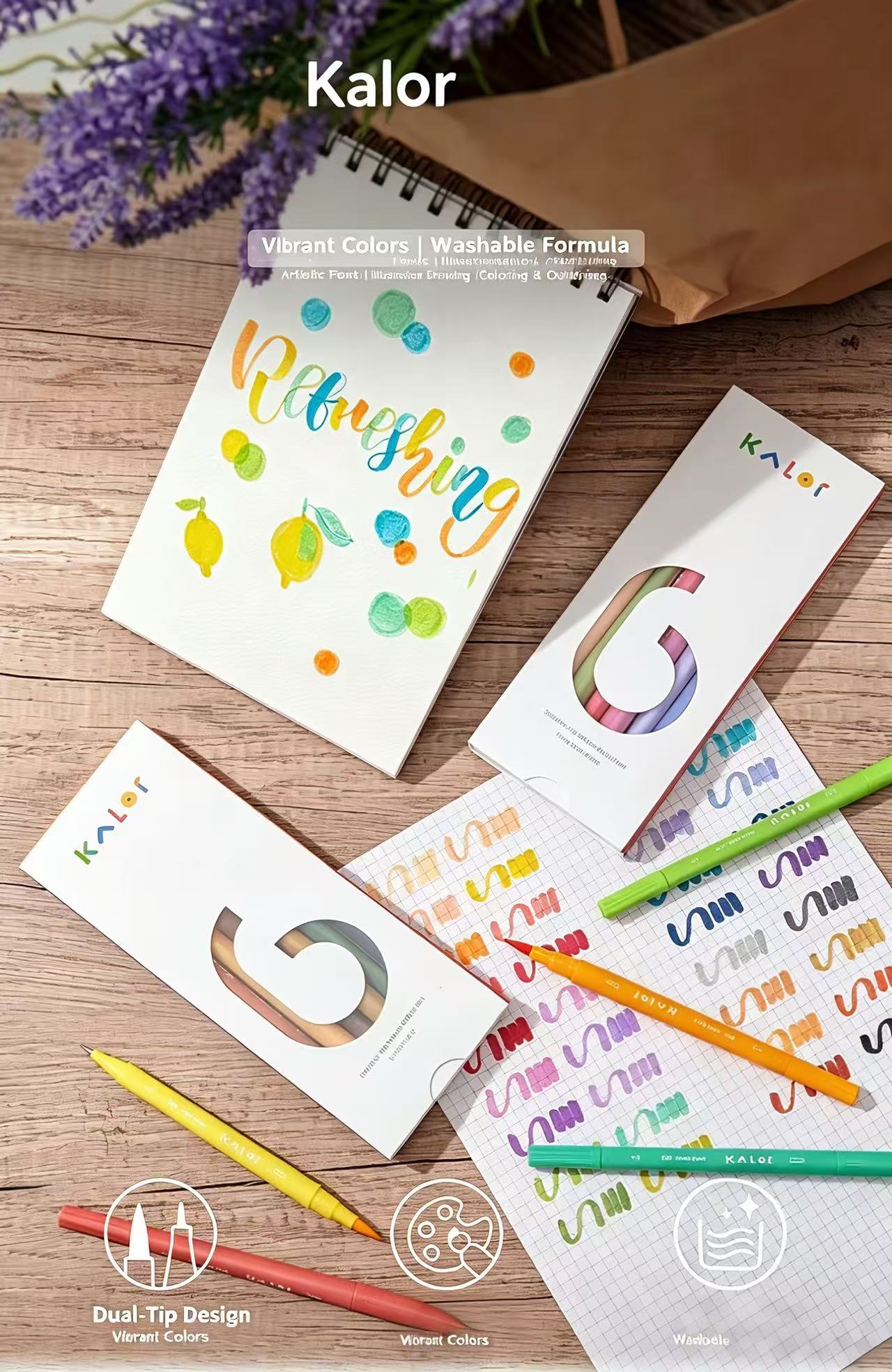 KACO Washable Dual Tip Watercolour Markers 36 Colours Set