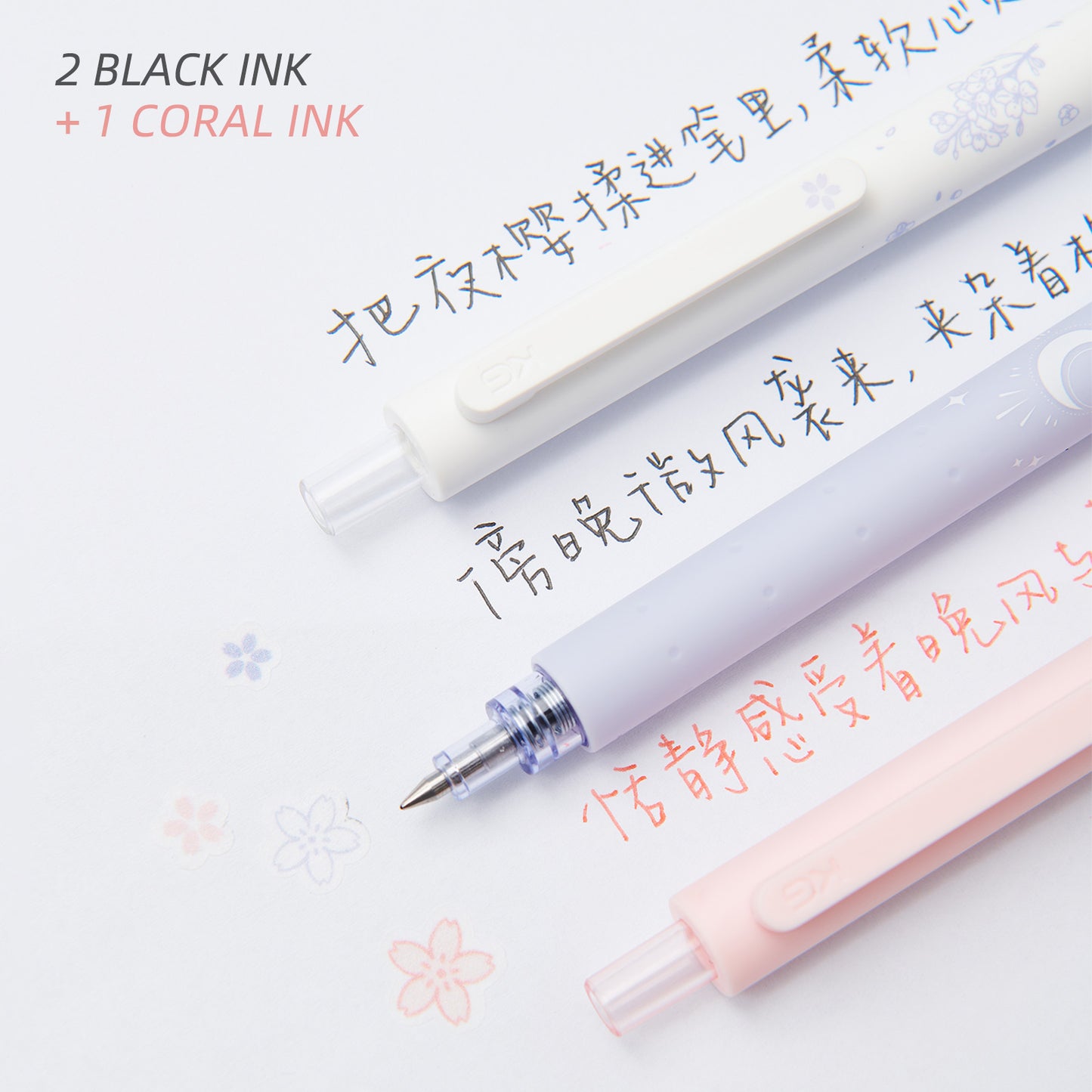 KACO Cute Stationery 3 Pieces , 2 Black Ink and 1 Coral Ink