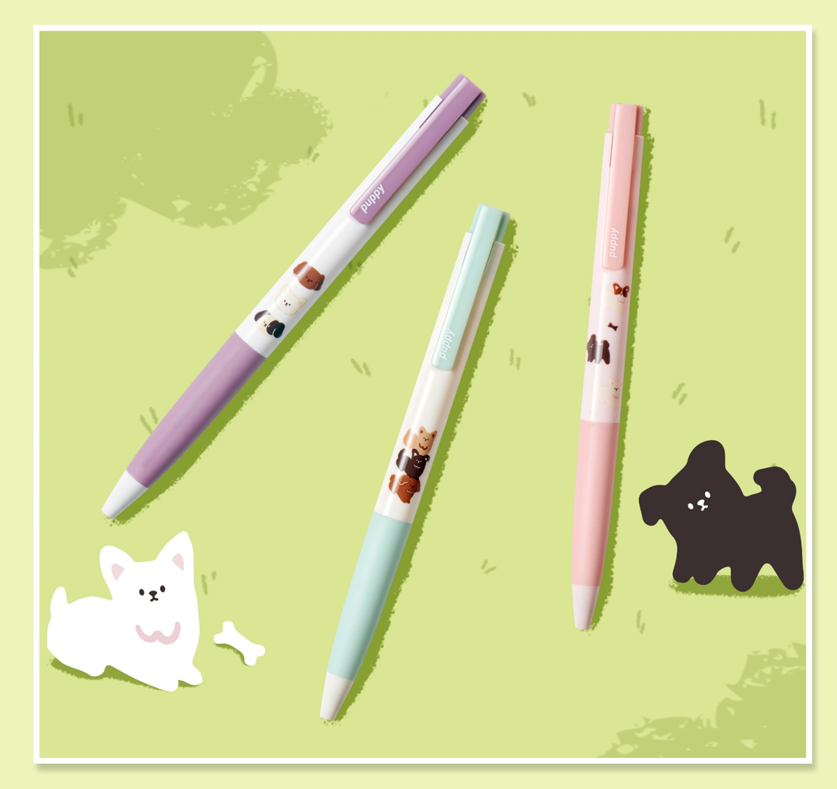 KACO 5 patterns Cute Animal 3 Pieces Black Ink Set 0.5mm Fine Point