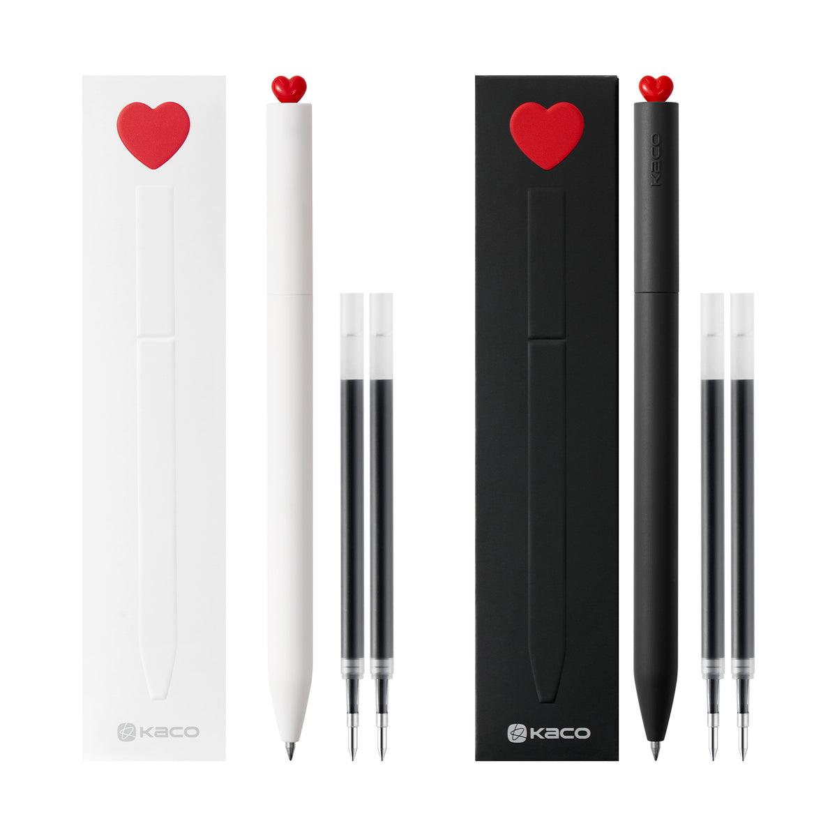 KACO Cute Heart gel pen set in black and white, 0.5mm