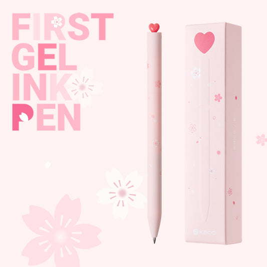 KACO Cute Heart gel pen set in pink with cherry blossom design, 0.5mm