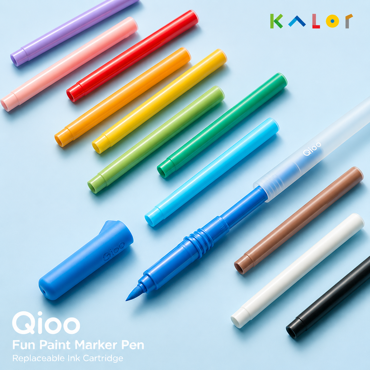 Qioo Fun Paint Refillable Acrylic Markers – 12 Colour Set
