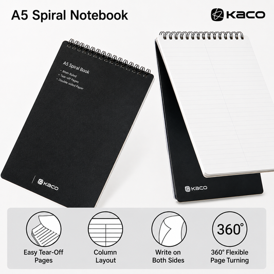 KACO A5 Spiral Notebook – Black, PP Matte Cover, Ruled Pages
