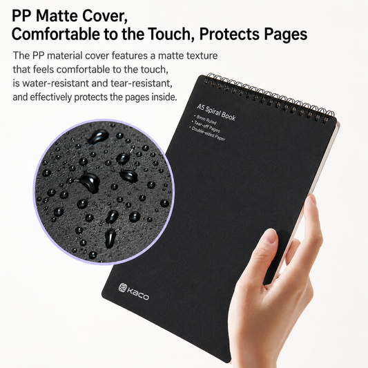 KACO A5 Spiral Notebook – Black, PP Matte Cover, Ruled Pages