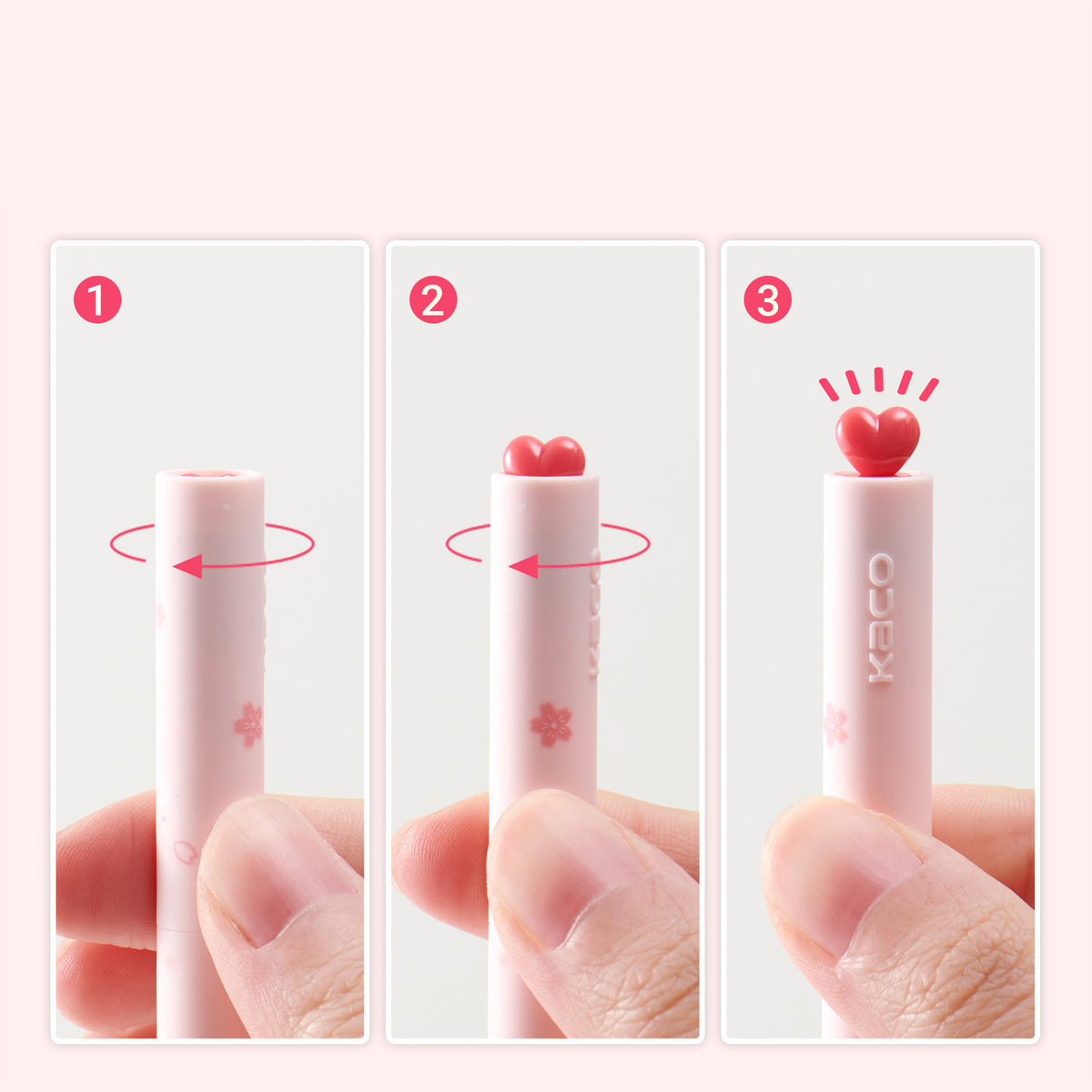 KACO Cute Heart gel pen set in pink with cherry blossom design, 0.5mm