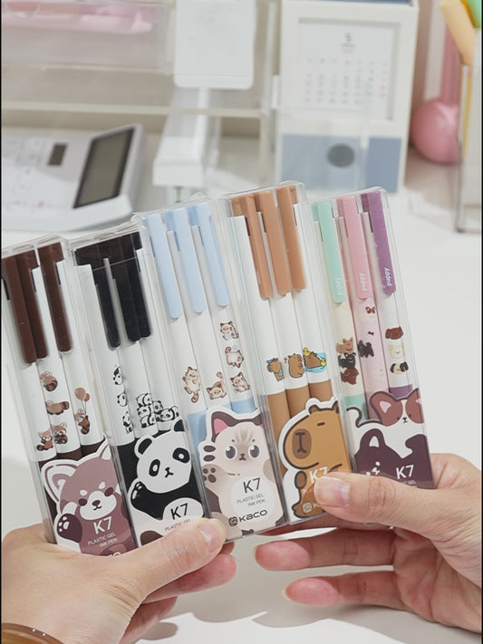 KACO 5 patterns Cute Animal 3 Pieces Black Ink Set 0.5mm Fine Point