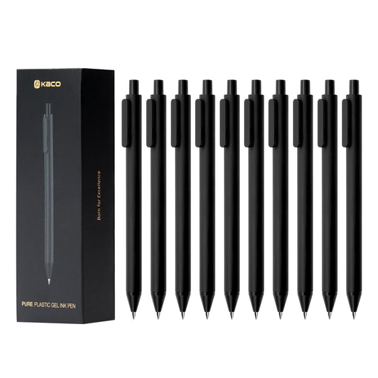 PURE Gel Pens 0.5mm Fine Point Black Ink 10 Count, Quick Dry Smooth Writing, Aesthetic Office Supplies Refillable Retractable Low Center of Gravity