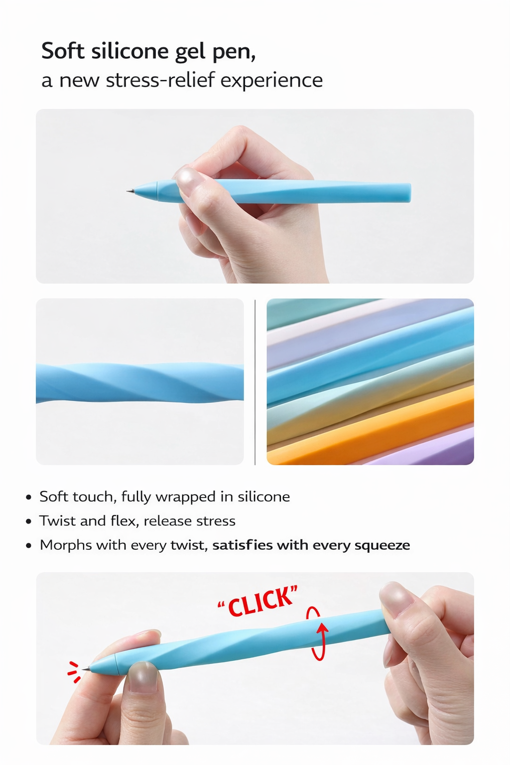 KACO TWIST Gel Pen 0.5mm, Soft Silicone Body, Smooth Quick-Dry Black Ink